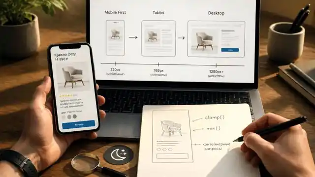 Адаптивный дизайн: Mobile First для карточки и эскизы clamp() и min()