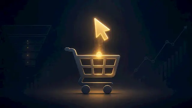 Золотой курсор превращает клики в покупки — метафора конверсии в eCommerce